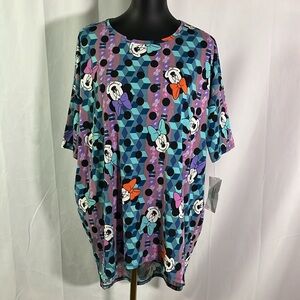 NWT LuLaRoe Purple & Blue Minnie Mouse Print Short Sleeve Irma Tunic Top